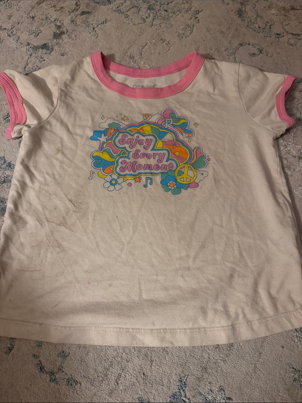 Cat & Jack Cream Tee with Pink Trim and Colorful 'Enjoy Every Moment' Graphic